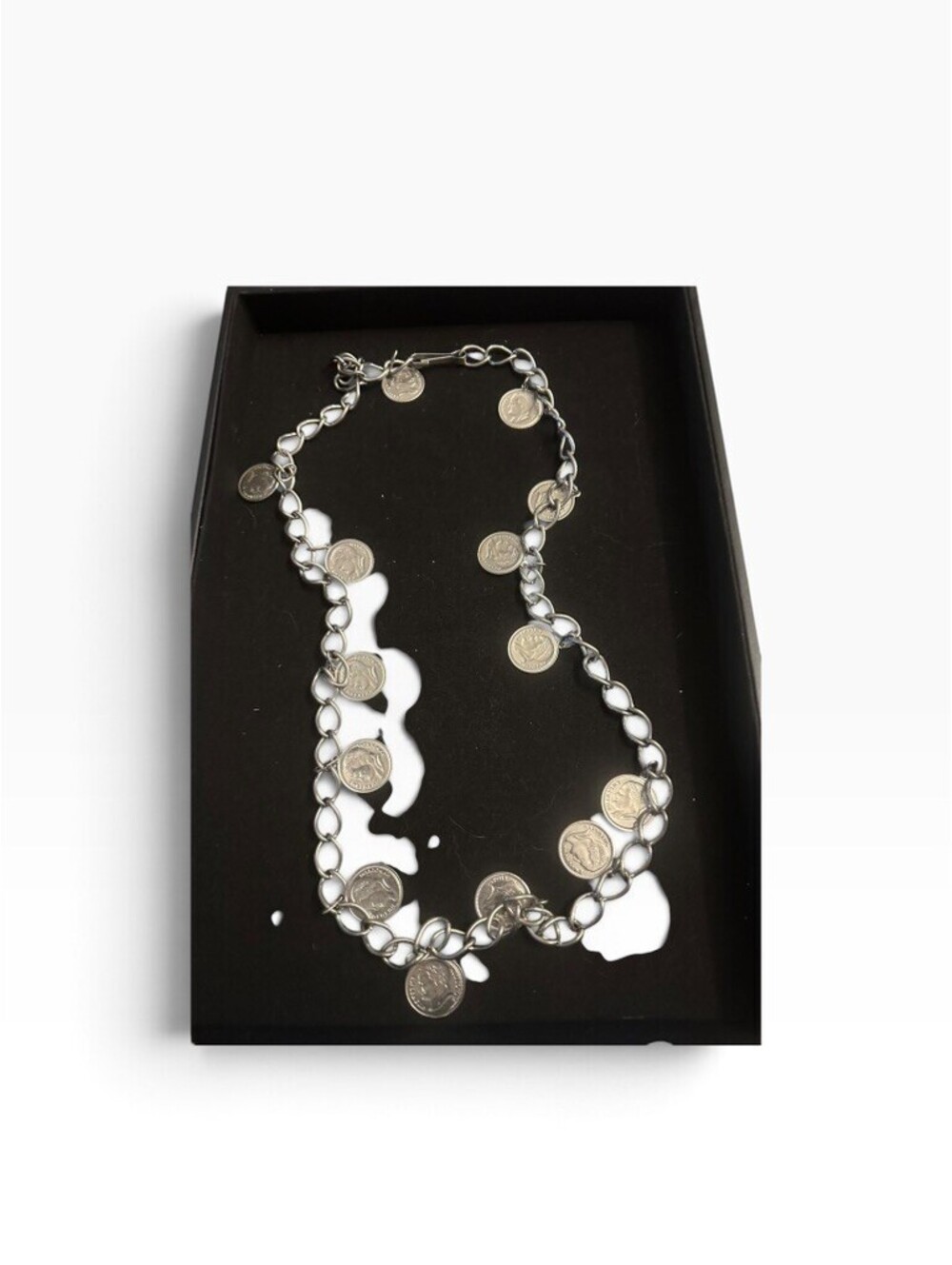 Vintage Silver-Tone Coin Charm Chain Belt